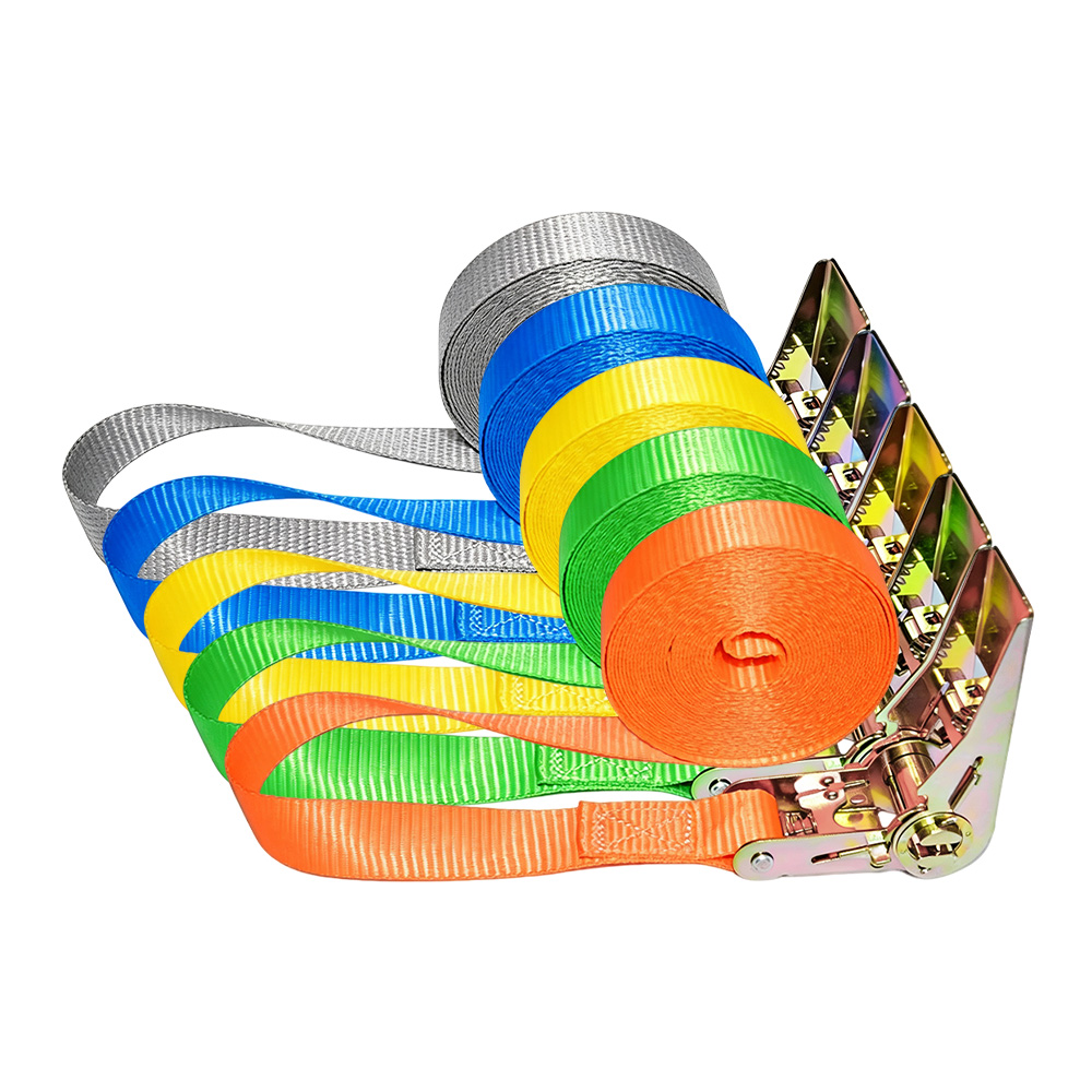 UV Resistant Webbing Ratchet Lashing Strap Vinyl Coated for Flatbed Truck Cargo Fixing
