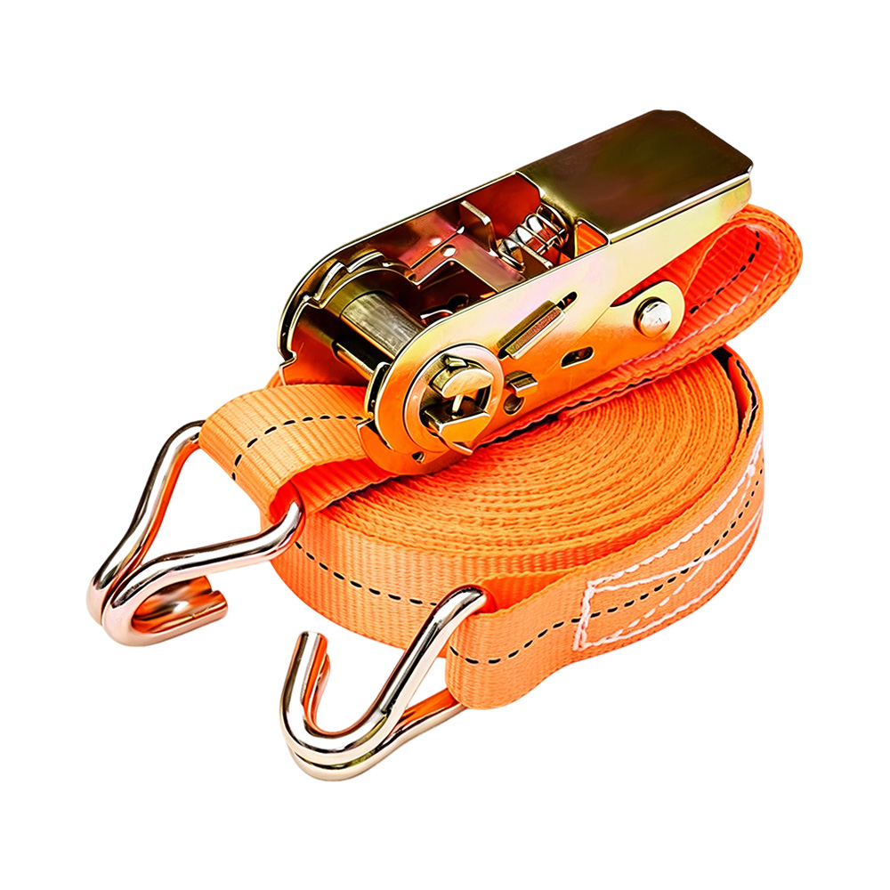Ratchet Tie Down Strap Polyester Cargo Lashing Belt Zinc Plated J Hook for Truck Trailer Load Secure